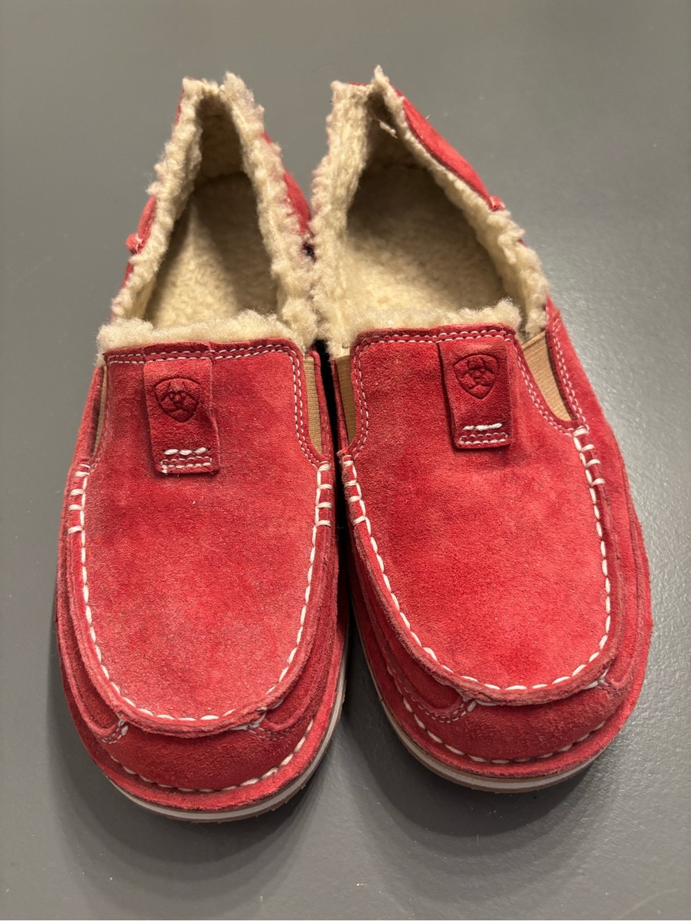 Ariat Red Suede Shearling-Lined Slip-On Loafers